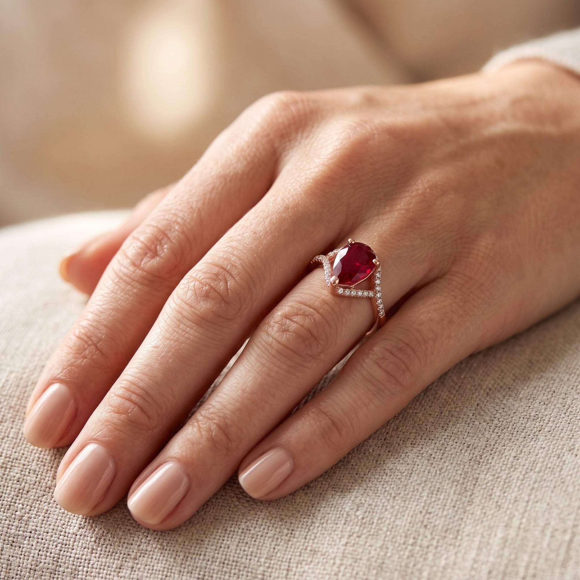 Sterling Silver Rose Gold Plated Ruby Pear CZ Ring for Women, Pear Cubic Zirconia, Promise Ring Gift view 5