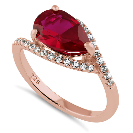 Sterling Silver Rose Gold Plated Ruby Pear CZ Ring for Women, Pear Cubic Zirconia, Promise Ring Gift