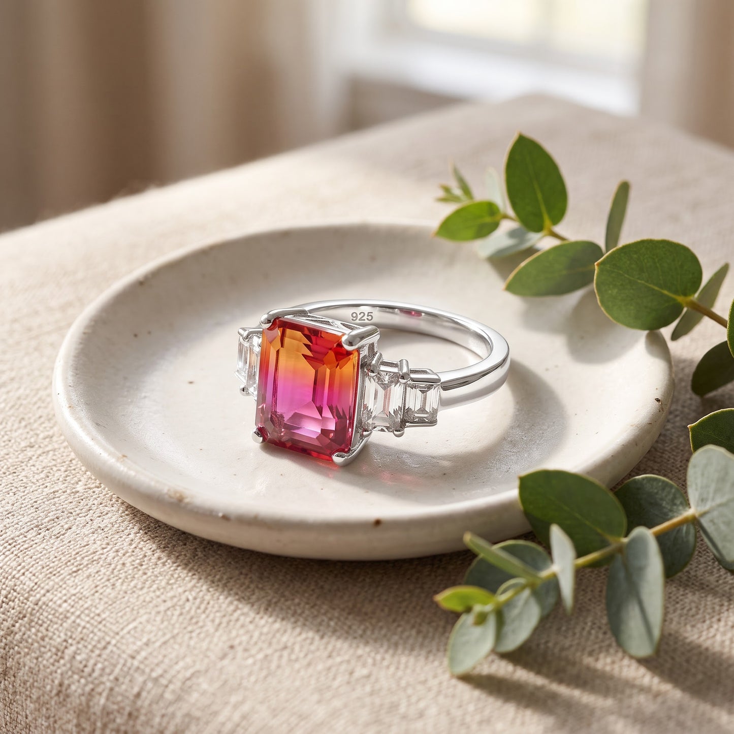 Sterling Silver Bicolor Orange Ruby Ombre CZ Ring for Women, Cubic Zirconia, Promise Ring Gift view 2