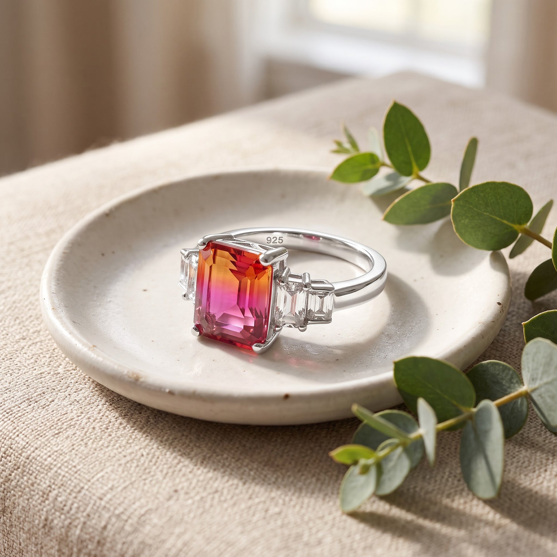 Sterling Silver Bicolor Orange Ruby Ombre CZ Ring for Women, Cubic Zirconia, Promise Ring Gift view 2