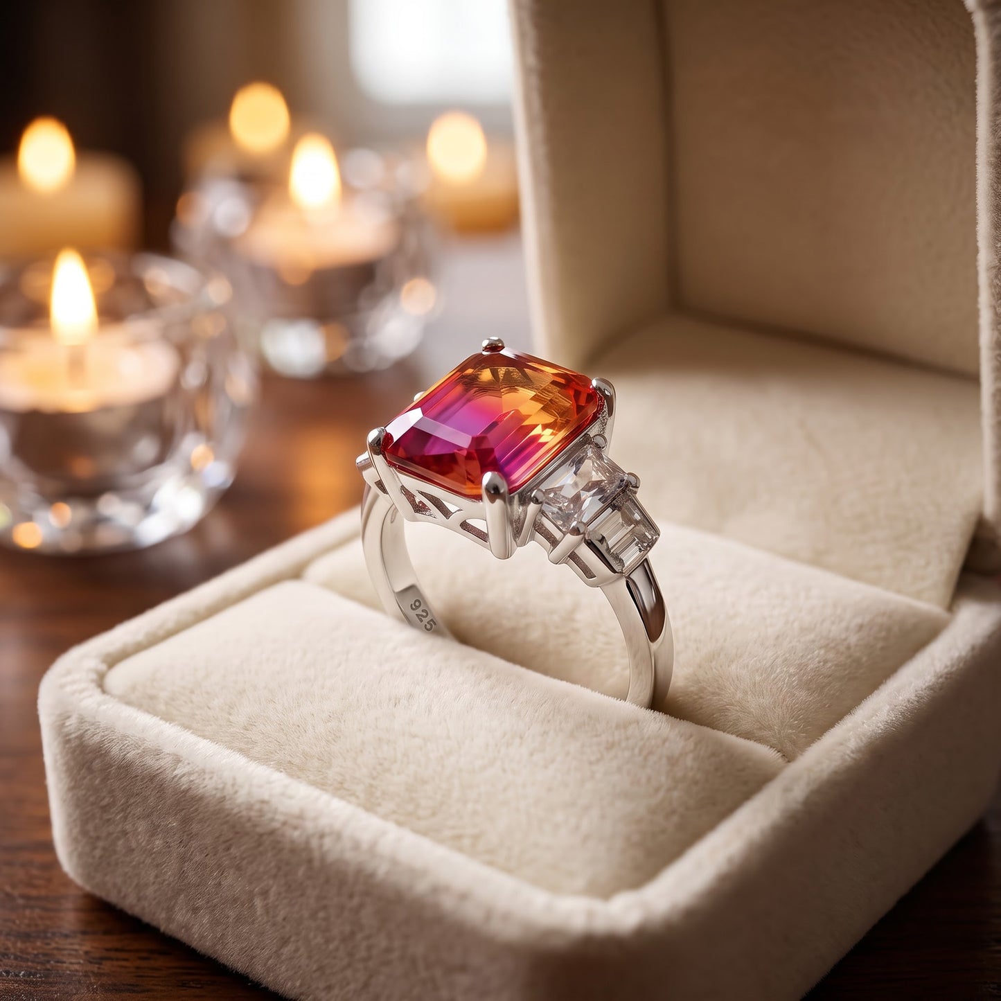 Sterling Silver Bicolor Orange Ruby Ombre CZ Ring for Women, Cubic Zirconia, Promise Ring Gift view 3