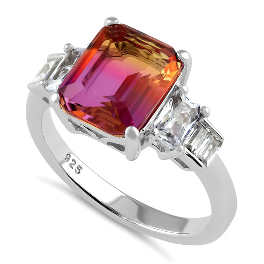 Sterling Silver Bicolor Orange Ruby Ombre CZ Ring for Women, Cubic Zirconia, Promise Ring Gift