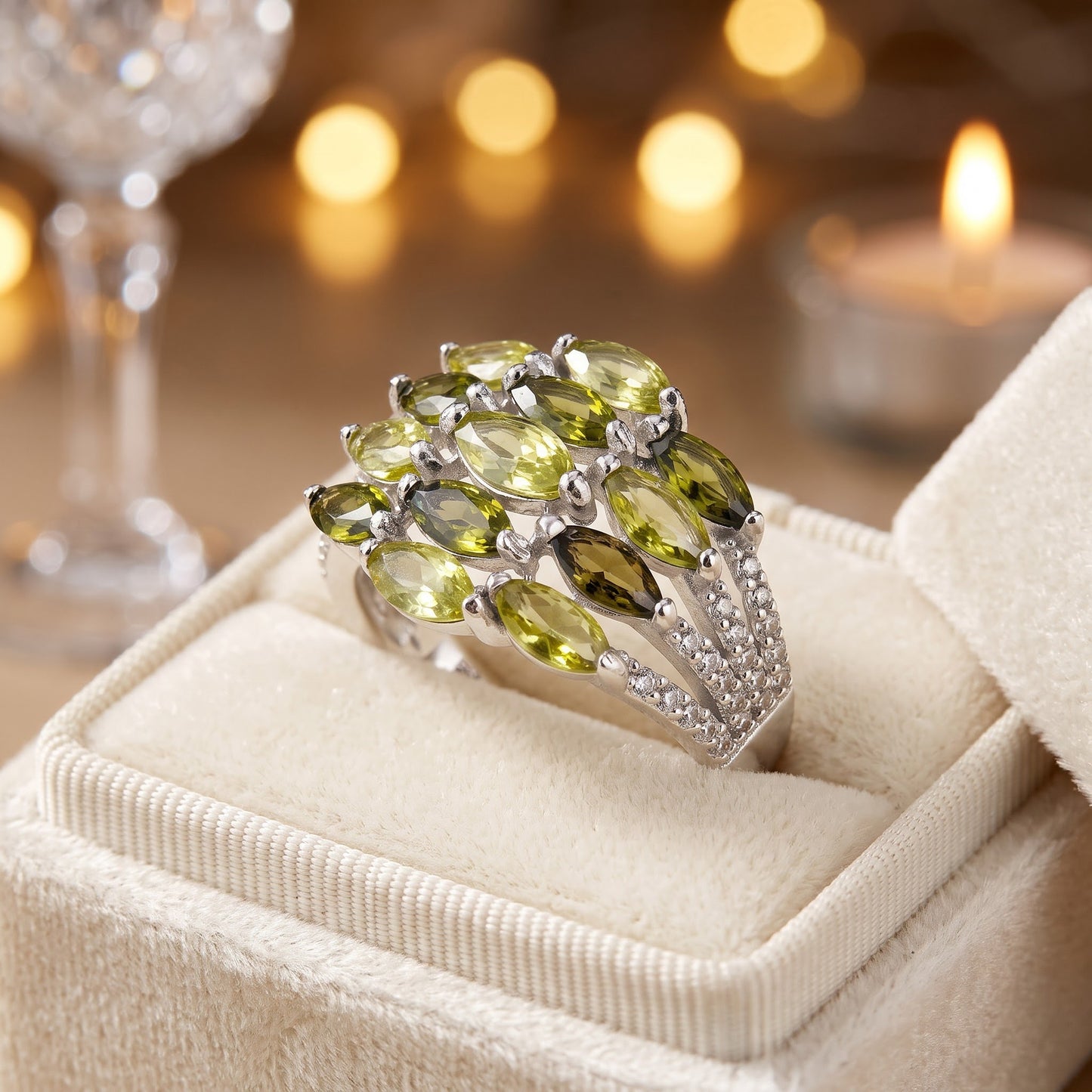 Sterling Silver Marquise Light & Dark Peridot CZ Cluster Ring for Women, Marquise Cubic Zirconia, Promise Ring Gift view 3