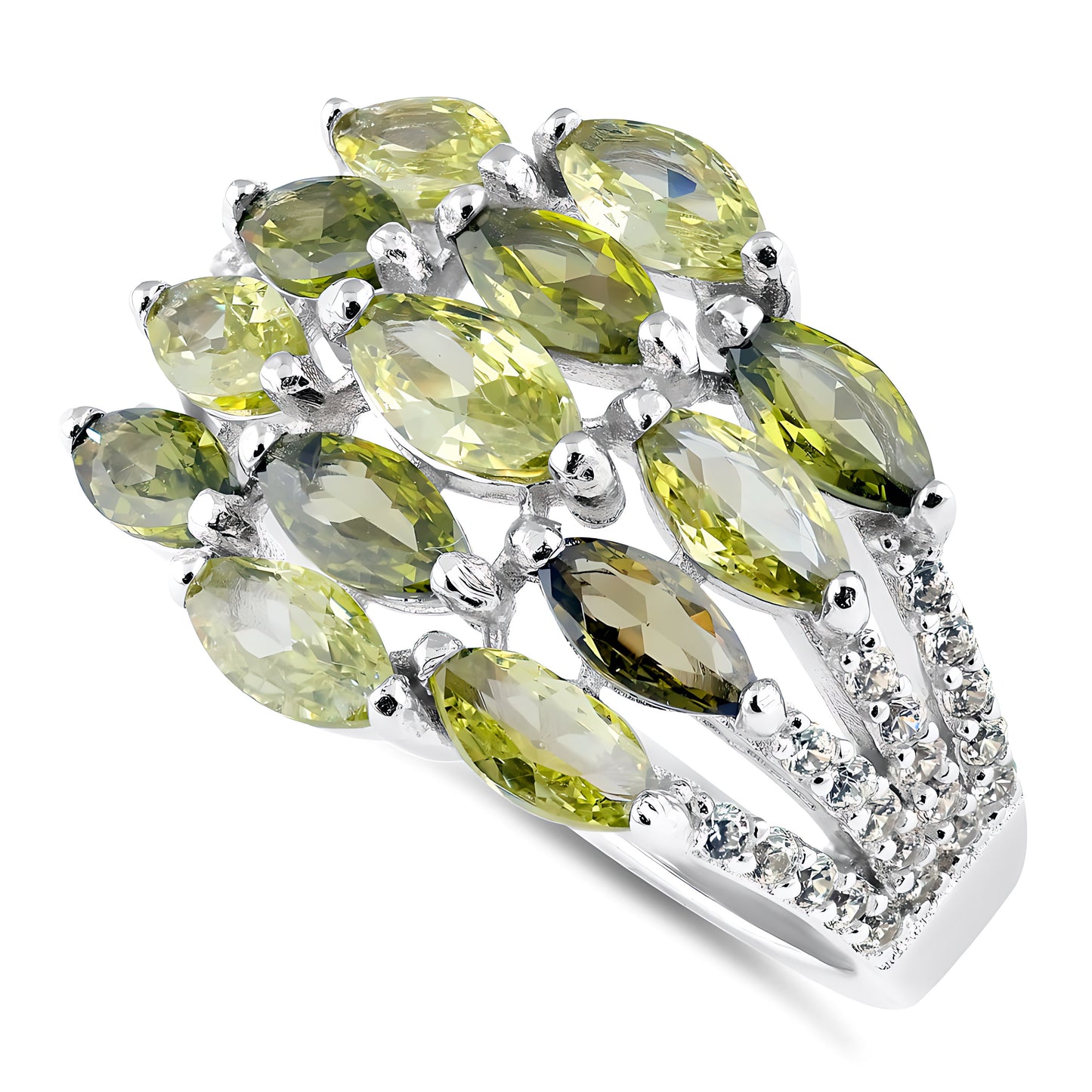 Sterling Silver Marquise Light & Dark Peridot CZ Cluster Ring for Women, Marquise Cubic Zirconia, Promise Ring Gift