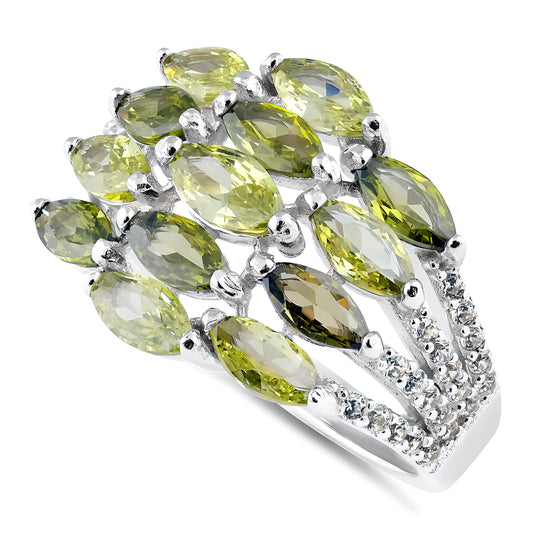 Sterling Silver Marquise Light & Dark Peridot CZ Cluster Ring for Women, Marquise Cubic Zirconia, Promise Ring Gift