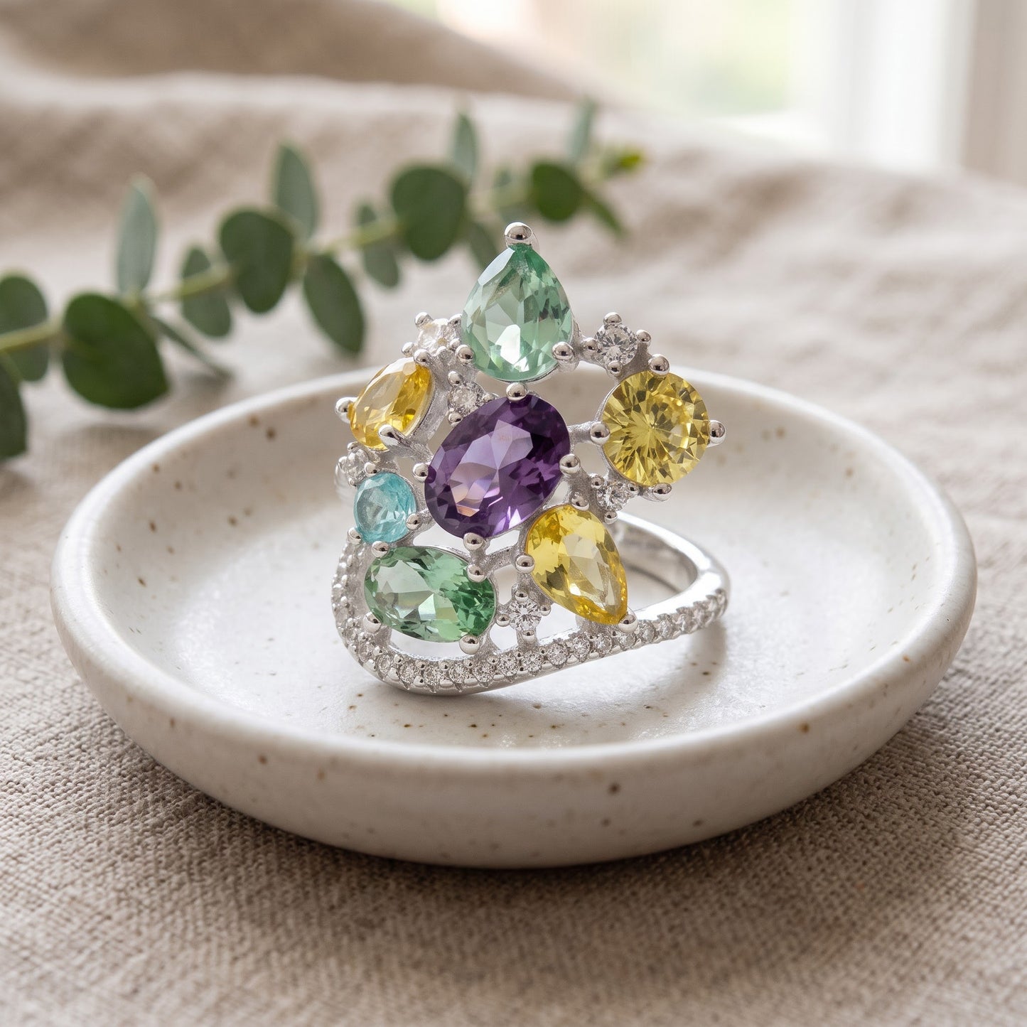 Sterling Silver Extravagant Colorful CZ Cluster Ring for Women, Cubic Zirconia, Promise Ring Gift view 2