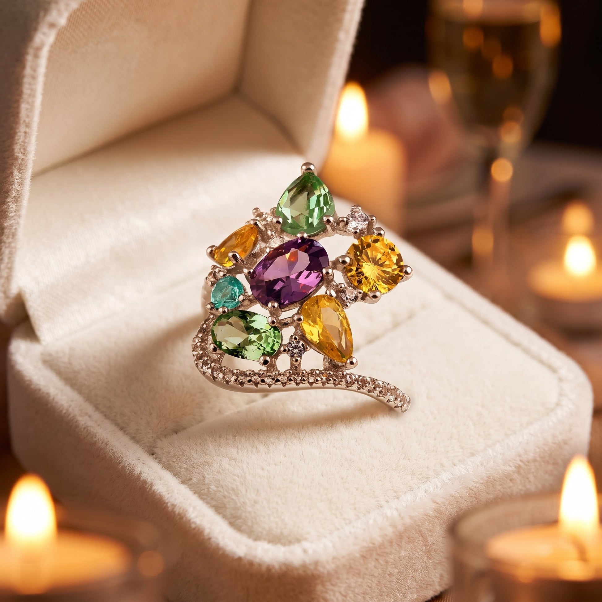 Sterling Silver Extravagant Colorful CZ Cluster Ring for Women, Cubic Zirconia, Promise Ring Gift view 3