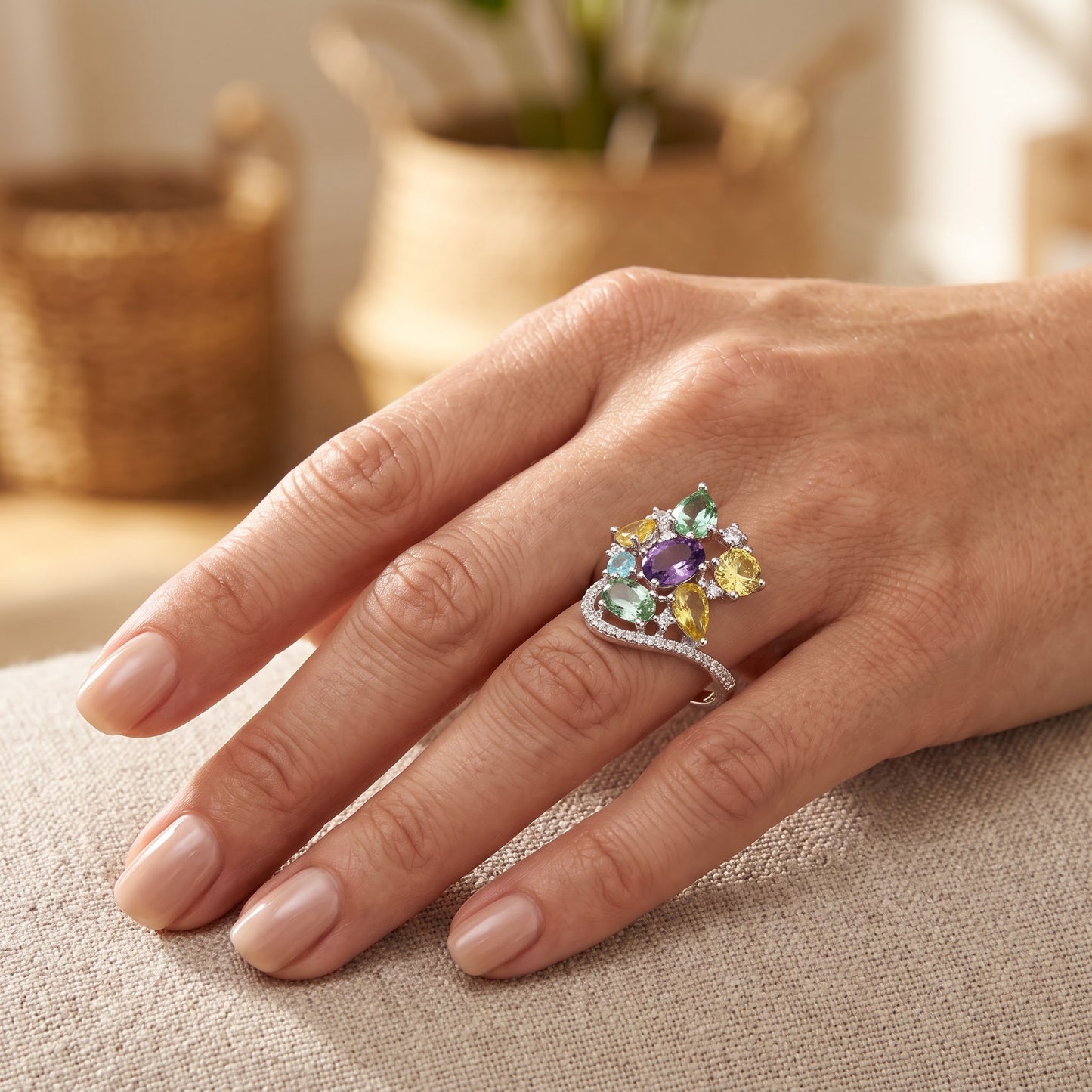 Sterling Silver Extravagant Colorful CZ Cluster Ring for Women, Cubic Zirconia, Promise Ring Gift view 5