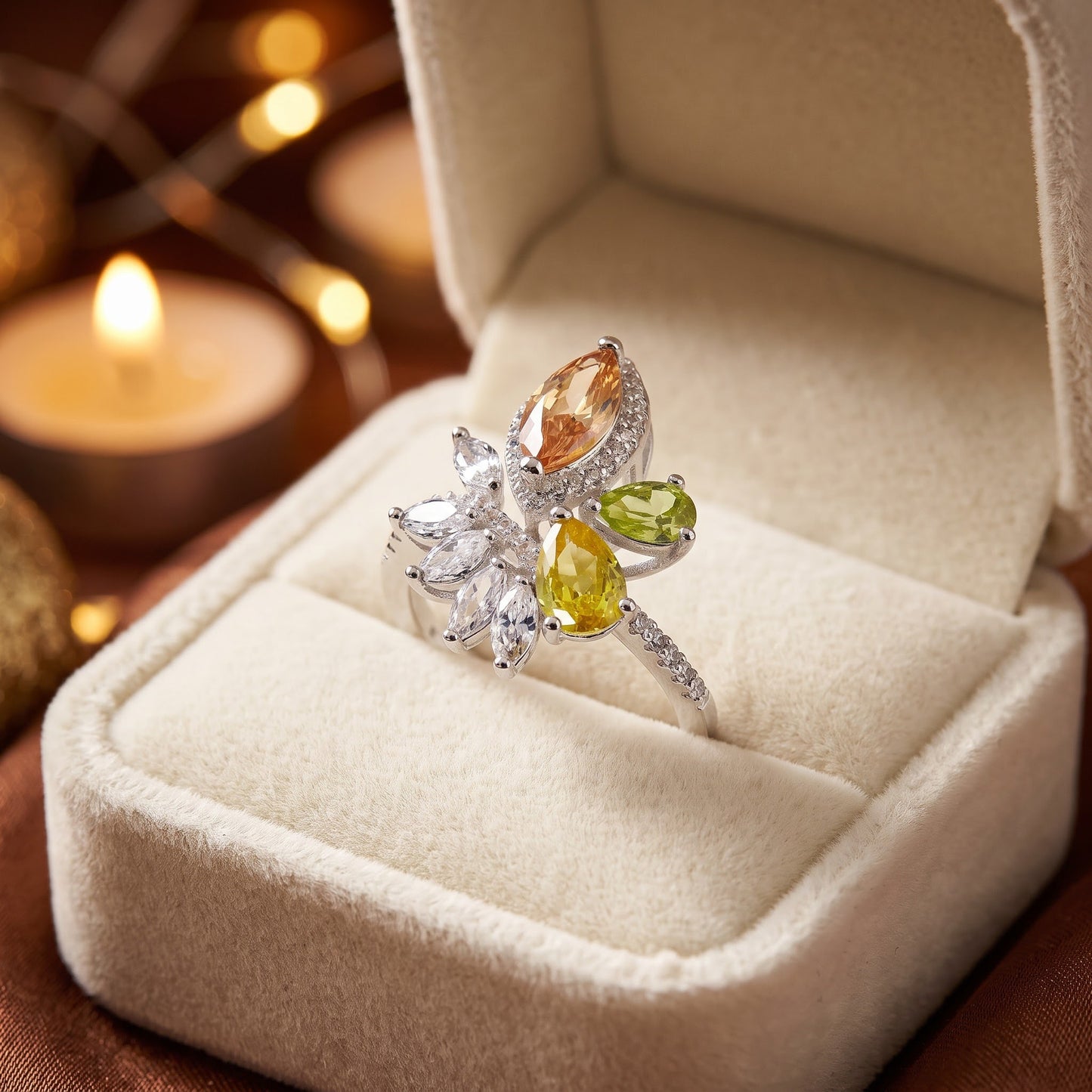 Sterling Silver Champagne Yellow & Apple Green CZ Ring for Women, Cubic Zirconia, Promise Ring Gift view 3