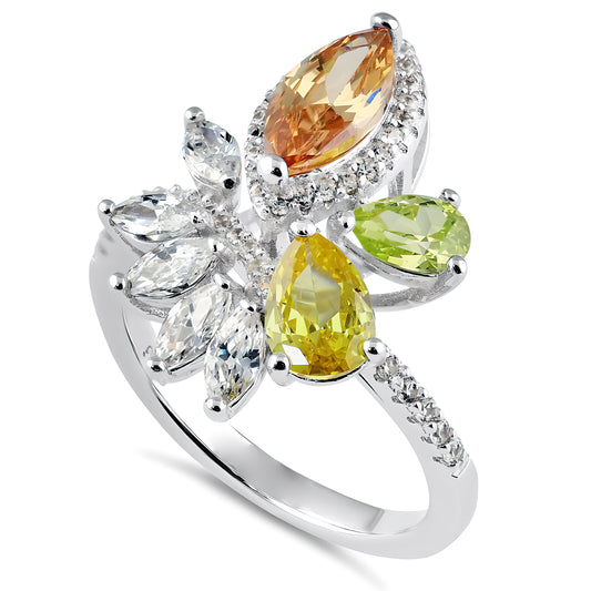 Sterling Silver Champagne Yellow & Apple Green CZ Ring for Women, Cubic Zirconia, Promise Ring Gift