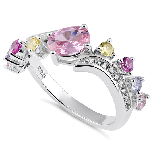 Sterling Silver Half Eternity Pink & Yellow CZ Curved Ring for Women, Cubic Zirconia, Promise Ring Gift