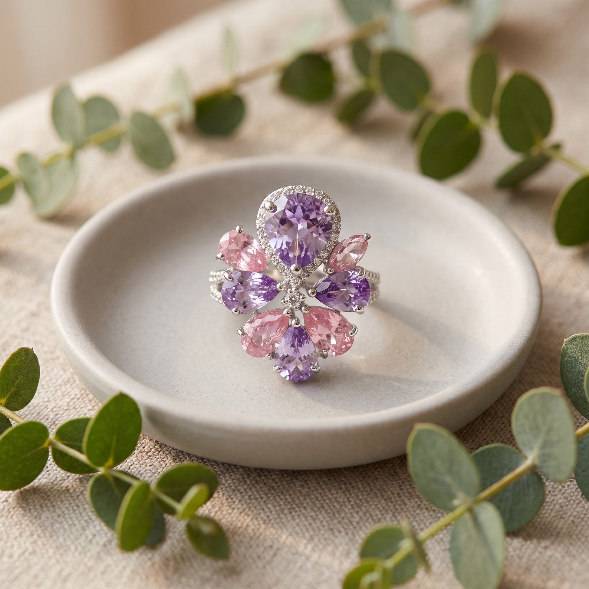Sterling Silver Pink & Lavender CZ Cluster Ring for Women, Cubic Zirconia, Promise Ring Gift view 2