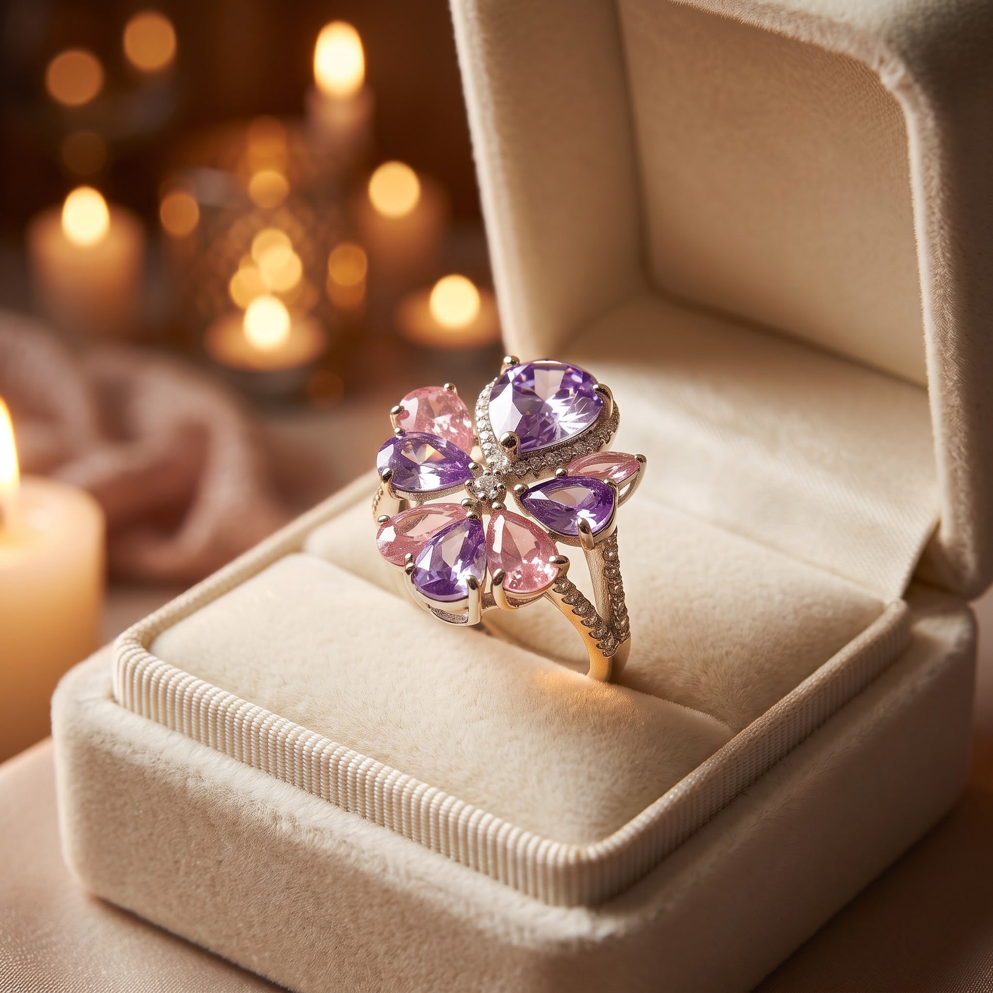 Sterling Silver Pink & Lavender CZ Cluster Ring for Women, Cubic Zirconia, Promise Ring Gift view 3