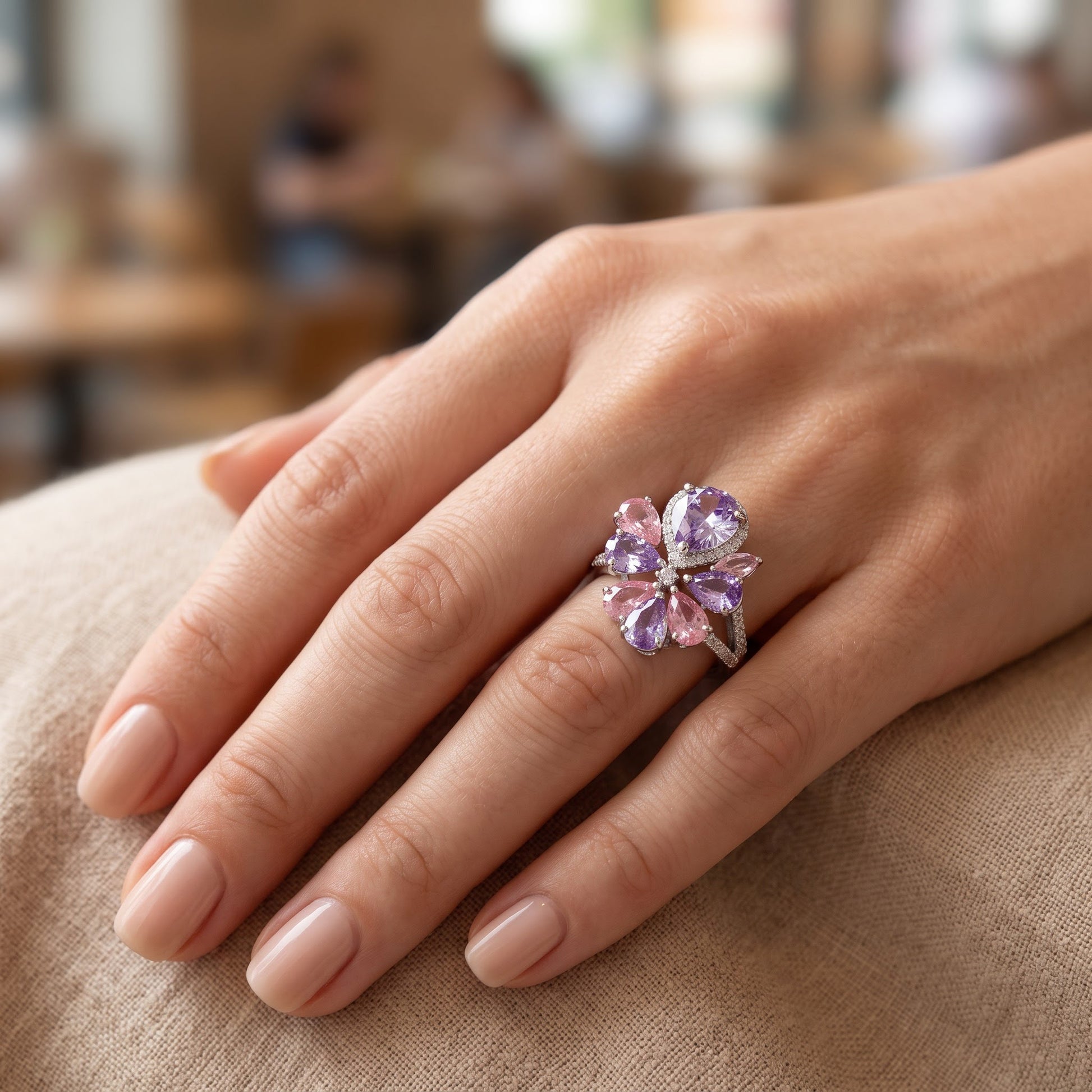 Sterling Silver Pink & Lavender CZ Cluster Ring for Women, Cubic Zirconia, Promise Ring Gift view 5