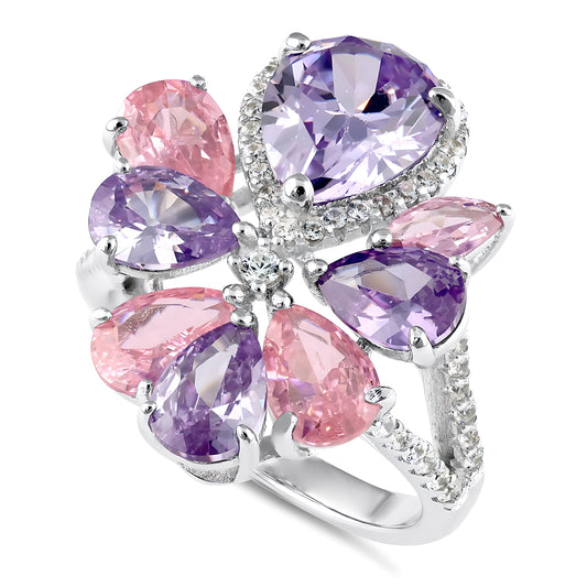 Sterling Silver Pink & Lavender CZ Cluster Ring for Women, Cubic Zirconia, Promise Ring Gift