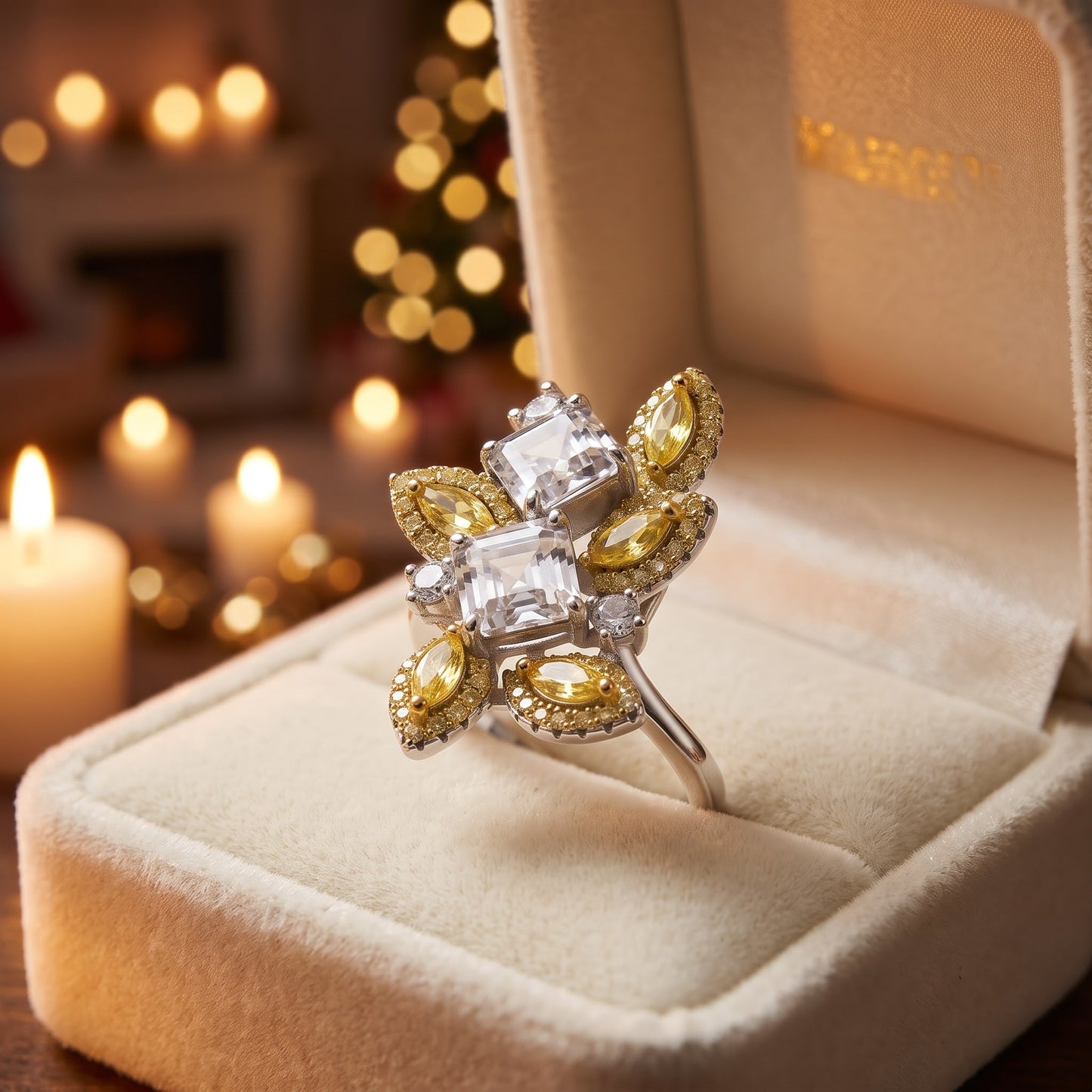 Sterling Silver Yellow & Clear CZ Cluster Ring for Women, Cubic Zirconia, Promise Ring Gift view 3