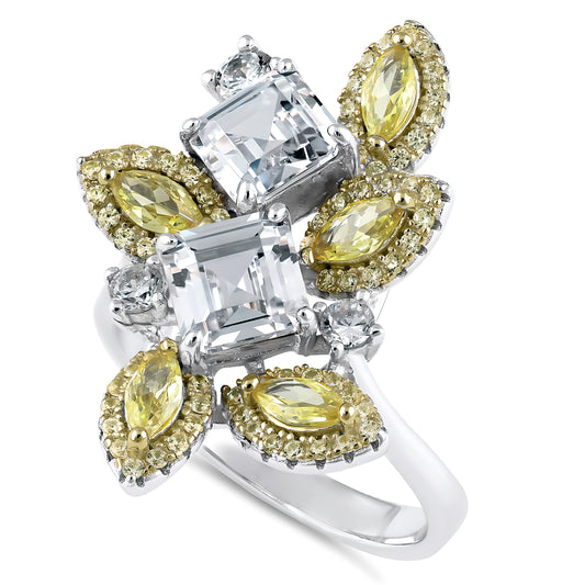 Sterling Silver Yellow & Clear CZ Cluster Ring for Women, Cubic Zirconia, Promise Ring Gift
