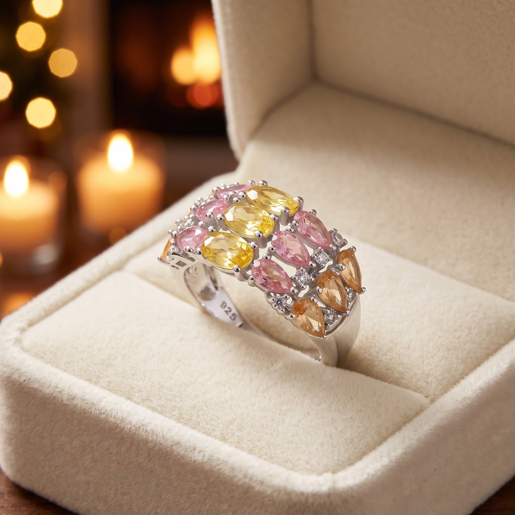 Sterling Silver 3-Row Colorful CZ Ring for Women, Cubic Zirconia, Promise Ring Gift view 3