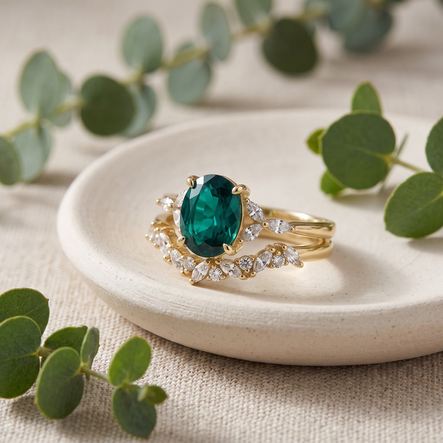 Sterling Silver Yellow Gold Plated Teal Oval Cut CZ Engagement Set Ring for Women, Oval Cubic Zirconia, Promise Ring Gift view 2