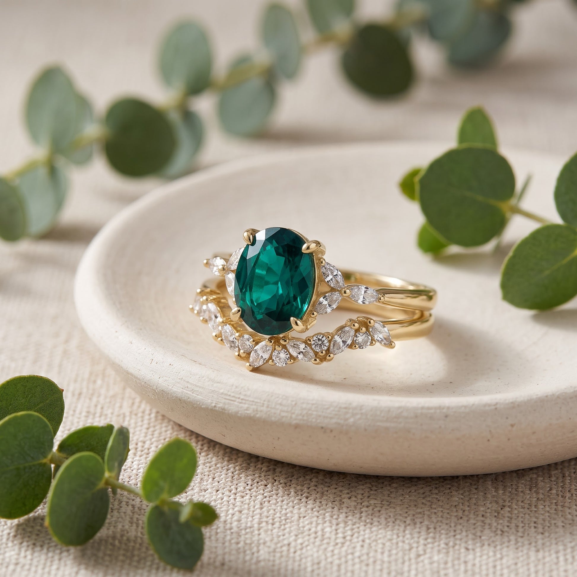 Sterling Silver Yellow Gold Plated Teal Oval Cut CZ Engagement Set Ring for Women, Oval Cubic Zirconia, Promise Ring Gift view 2