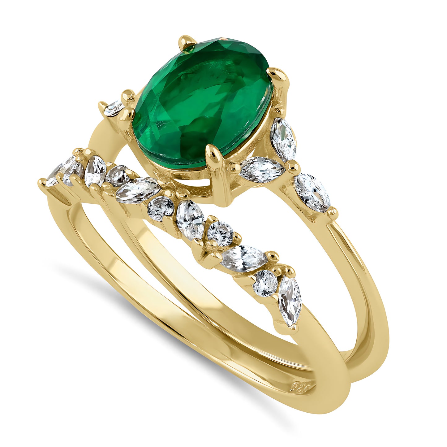 Sterling Silver Yellow Gold Plated Teal Oval Cut CZ Engagement Set Ring for Women, Oval Cubic Zirconia, Promise Ring Gift