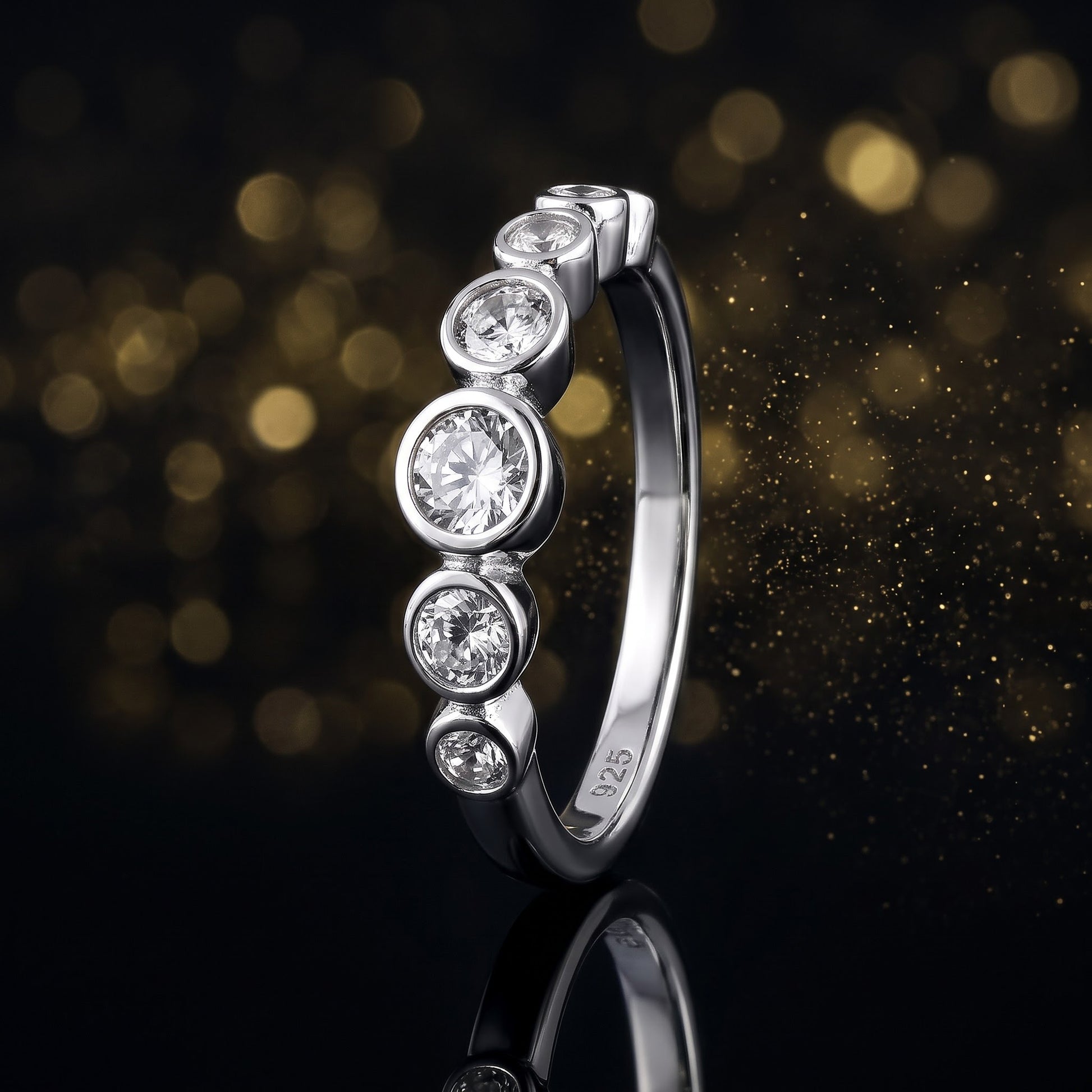 Sterling Silver Half Eternity Round CZ Bezel Ring for Women, Round Cubic Zirconia, Promise Ring Gift view 4