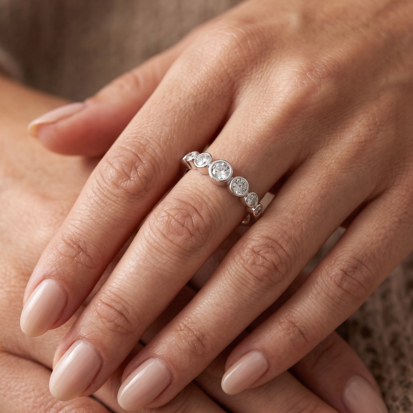 Sterling Silver Half Eternity Round CZ Bezel Ring for Women, Round Cubic Zirconia, Promise Ring Gift view 5
