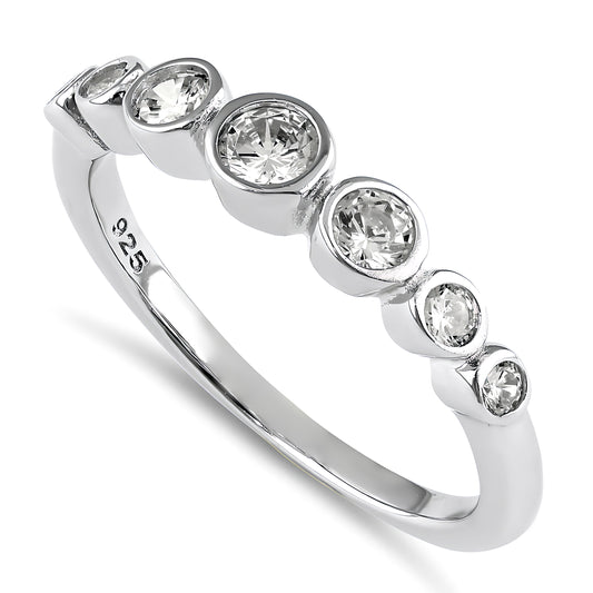 Sterling Silver Half Eternity Round CZ Bezel Ring for Women, Round Cubic Zirconia, Promise Ring Gift