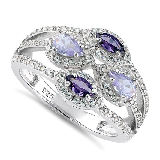 Sterling Silver Two-Tone Amethyst Clover CZ Ring for Women, Cubic Zirconia, Promise Ring Gift