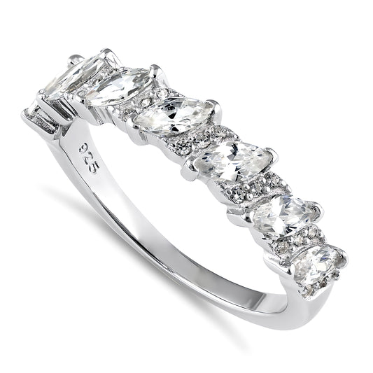 Sterling Silver Half Eternity Marquize & Round CZ Wedding Band Ring for Women, Round Cubic Zirconia, Promise Ring Gift