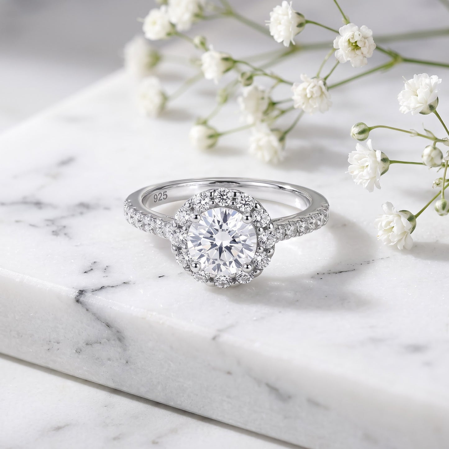Sterling Silver Classic 6.5mm Round Halo CZ Ring for Women, Round Cubic Zirconia, Promise Ring Gift view 1
