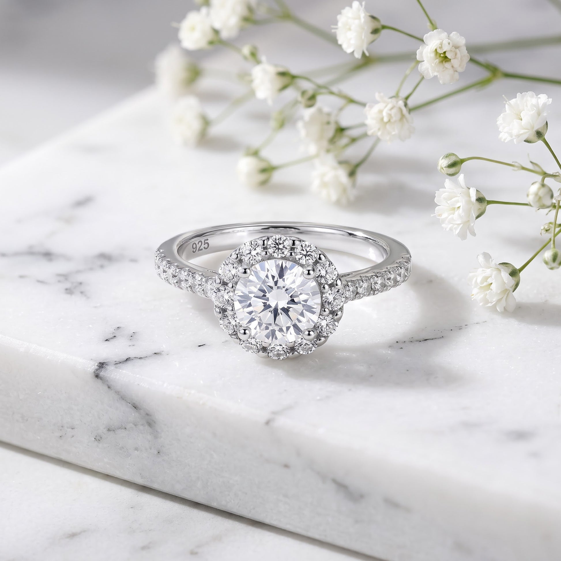 Sterling Silver Classic 6.5mm Round Halo CZ Ring for Women, Round Cubic Zirconia, Promise Ring Gift view 1