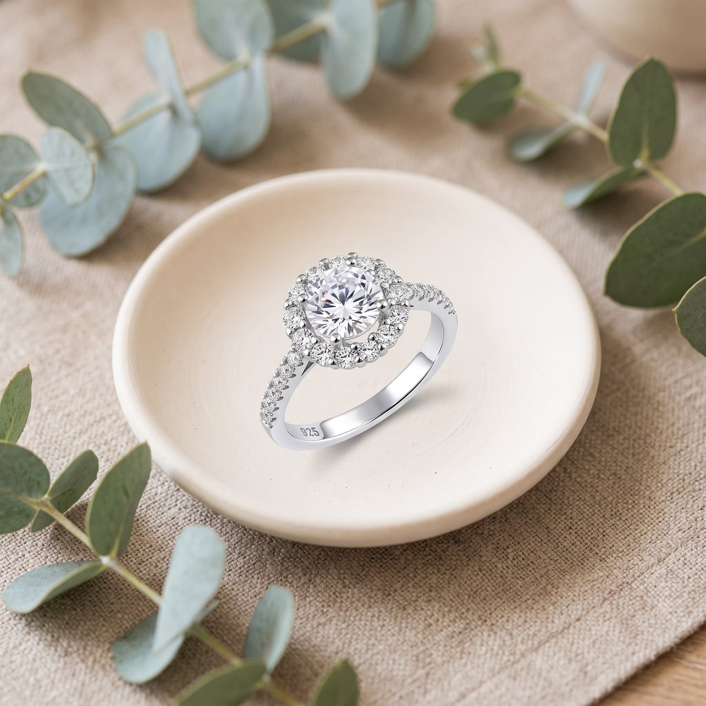 Sterling Silver Classic 6.5mm Round Halo CZ Ring for Women, Round Cubic Zirconia, Promise Ring Gift view 2
