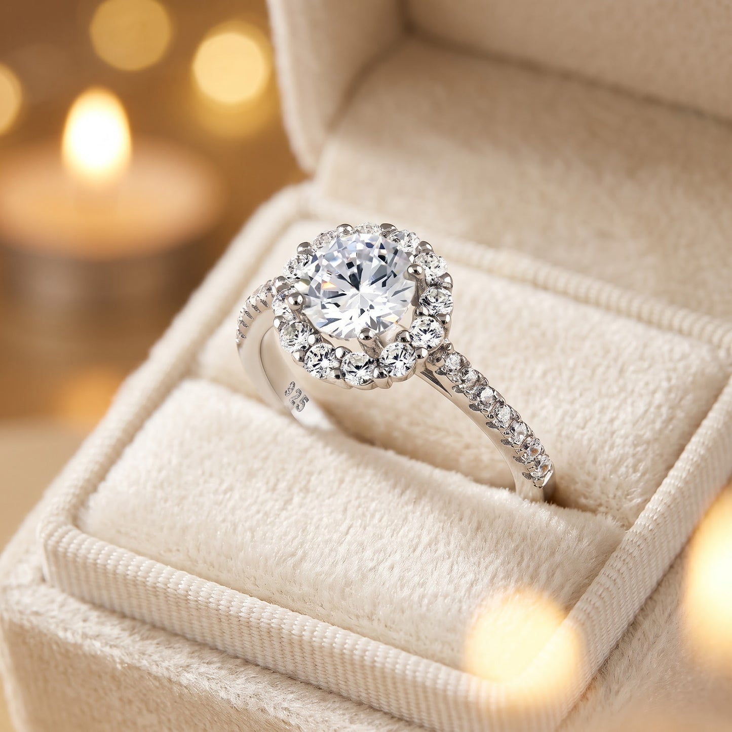Sterling Silver Classic 6.5mm Round Halo CZ Ring for Women, Round Cubic Zirconia, Promise Ring Gift view 3