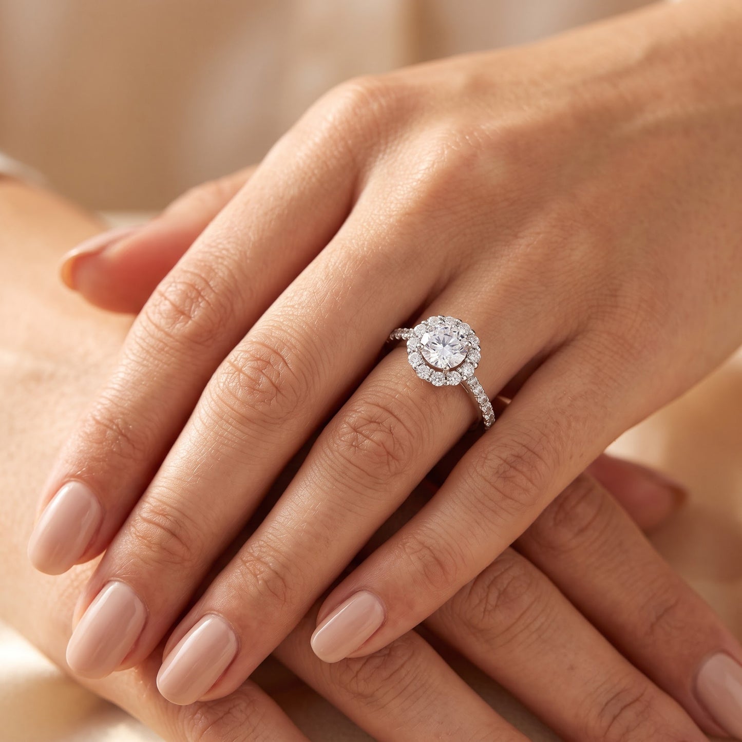 Sterling Silver Classic 6.5mm Round Halo CZ Ring for Women, Round Cubic Zirconia, Promise Ring Gift view 5