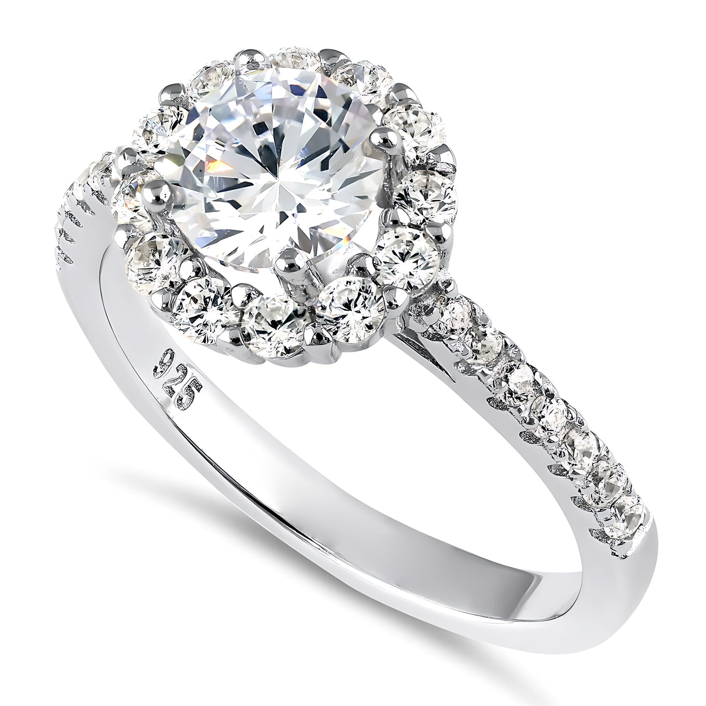 Sterling Silver Classic 6.5mm Round Halo CZ Ring for Women, Round Cubic Zirconia, Promise Ring Gift