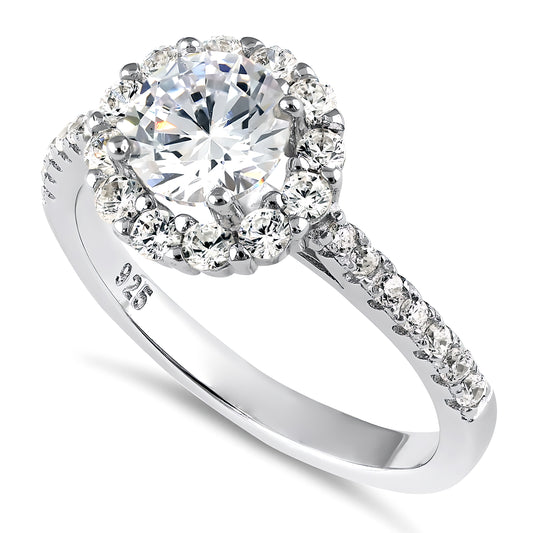 Sterling Silver Classic 6.5mm Round Halo CZ Ring for Women, Round Cubic Zirconia, Promise Ring Gift
