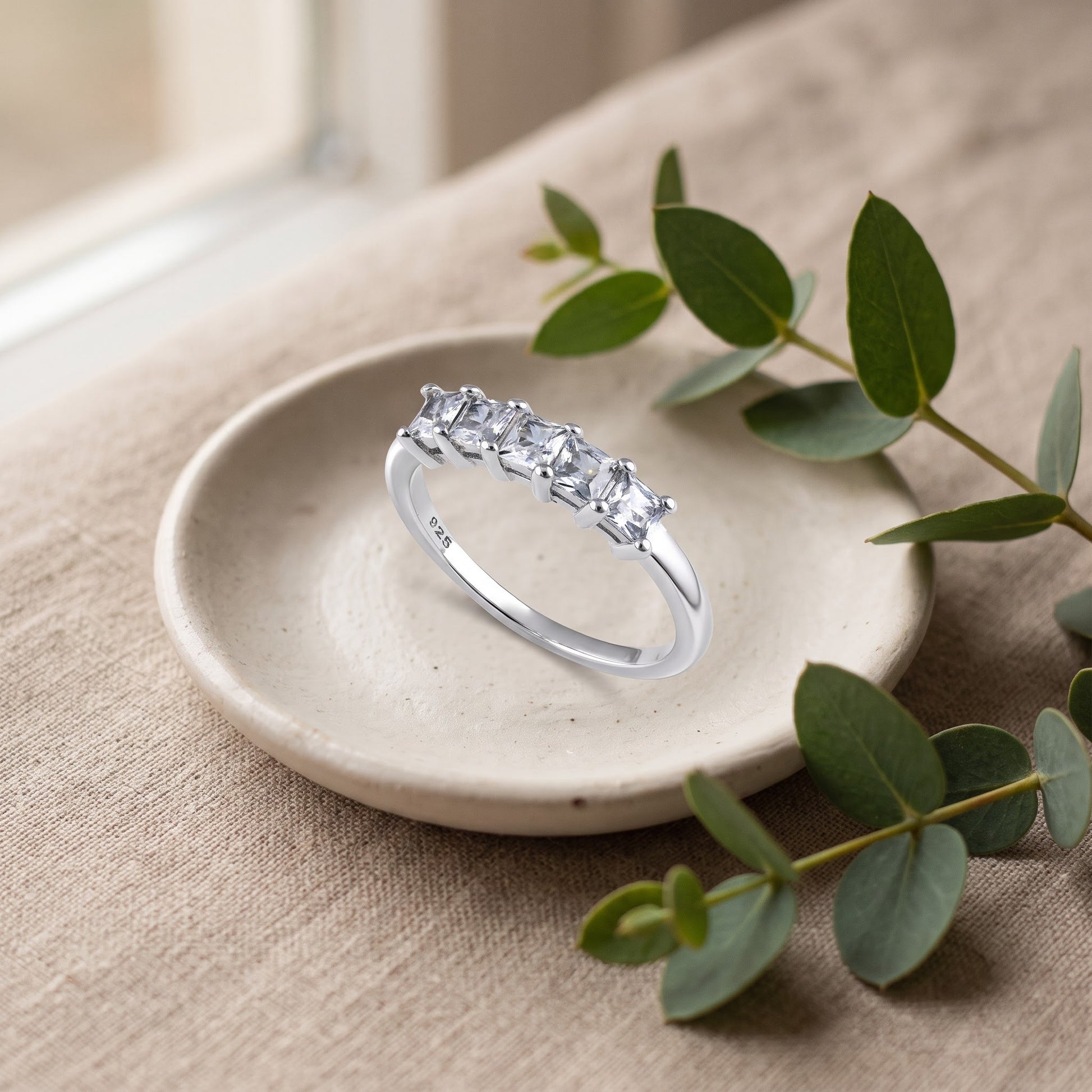 Sterling Silver Quintuple Princess Cut CZ Ring for Women, Princess Cubic Zirconia, Promise Ring Gift view 2