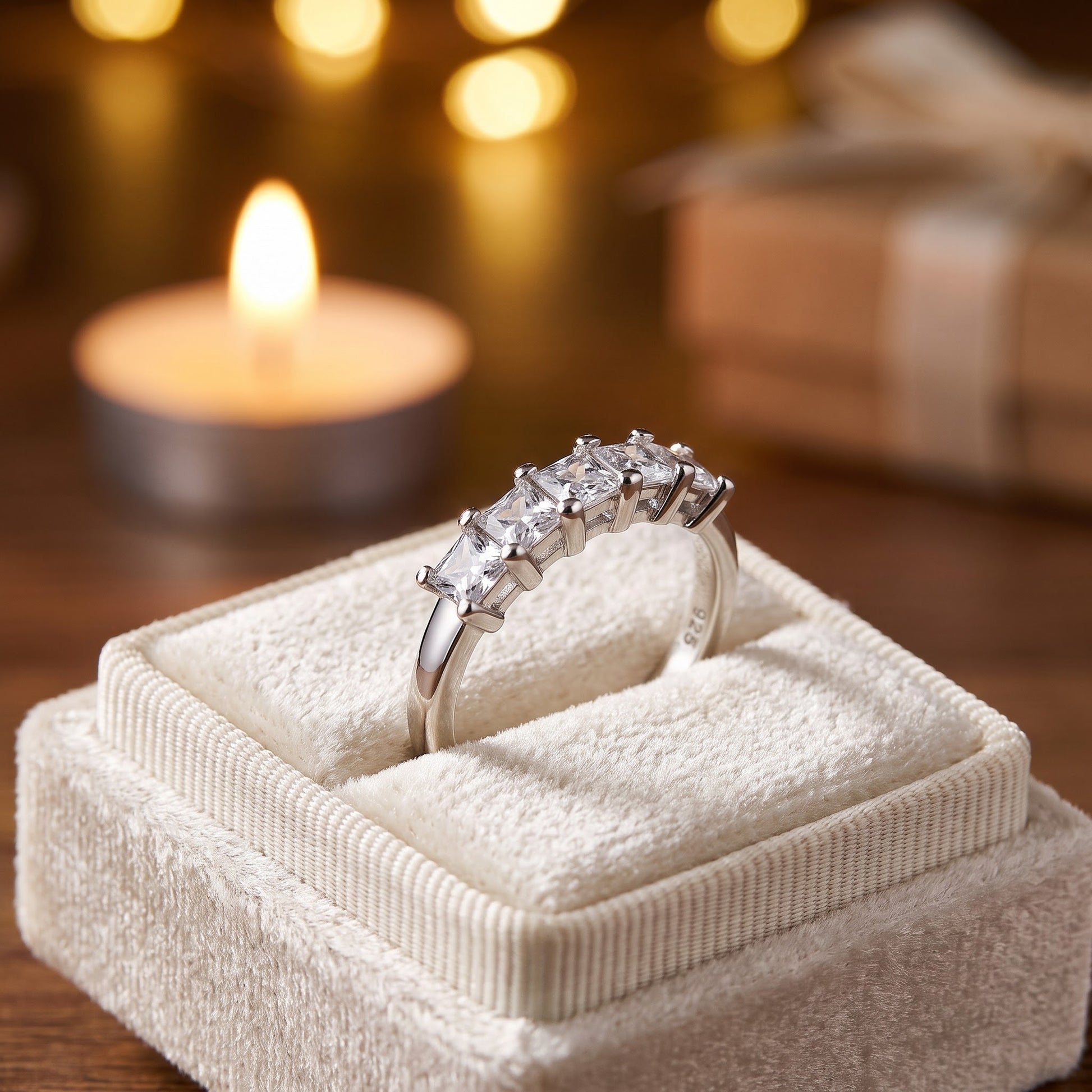 Sterling Silver Quintuple Princess Cut CZ Ring for Women, Princess Cubic Zirconia, Promise Ring Gift view 3
