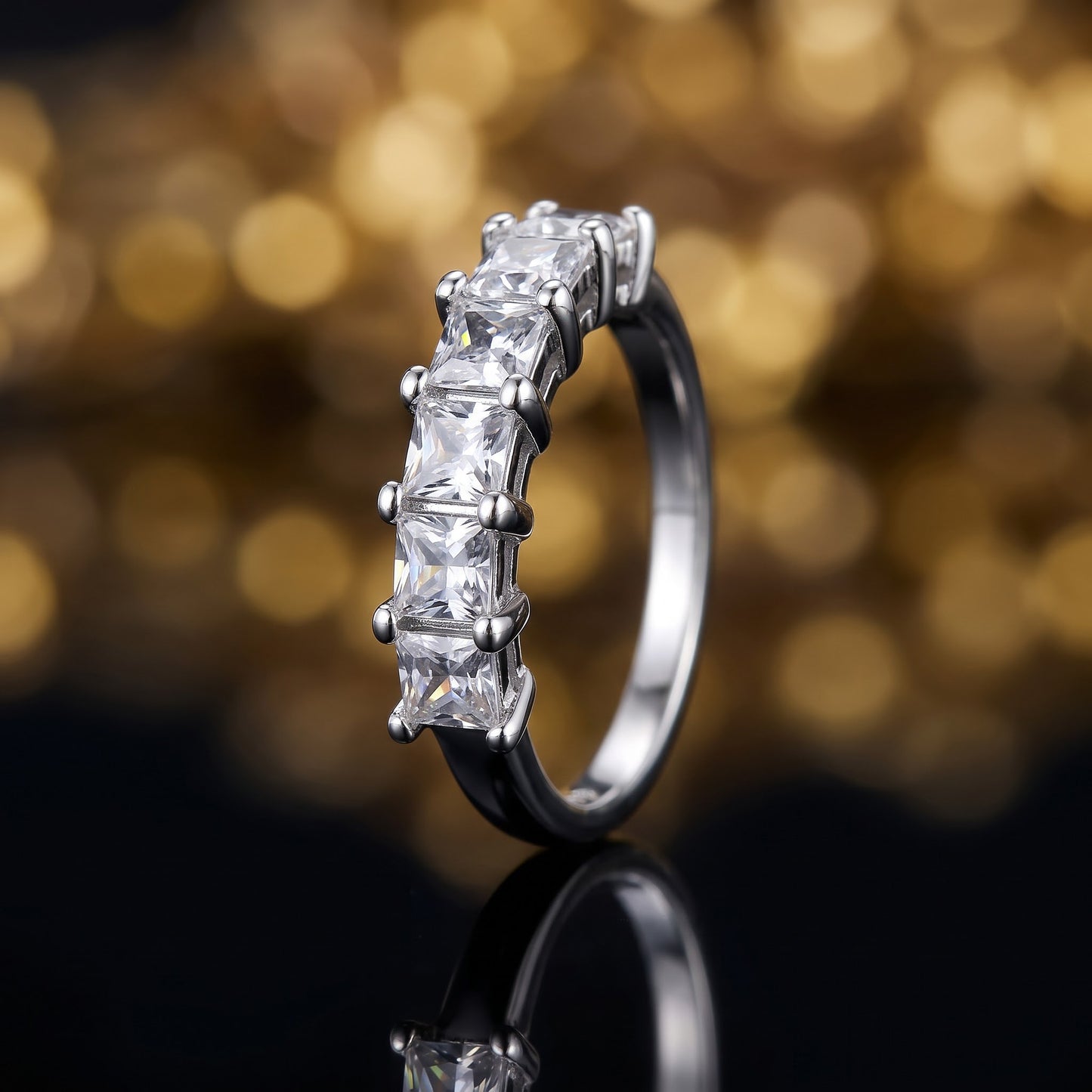 Sterling Silver Quintuple Princess Cut CZ Ring for Women, Princess Cubic Zirconia, Promise Ring Gift view 4