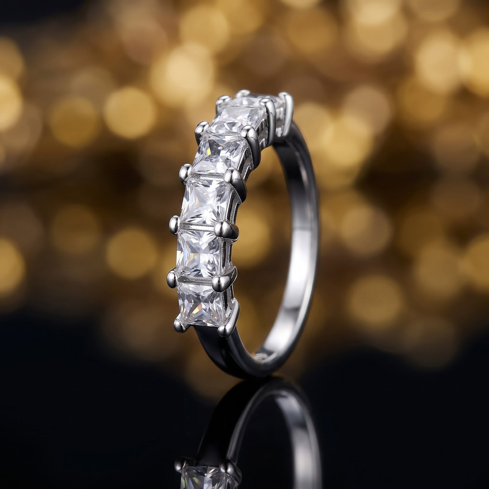 Sterling Silver Quintuple Princess Cut CZ Ring for Women, Princess Cubic Zirconia, Promise Ring Gift view 4