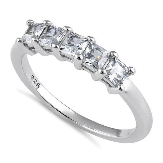 Sterling Silver Quintuple Princess Cut CZ Ring for Women, Princess Cubic Zirconia, Promise Ring Gift