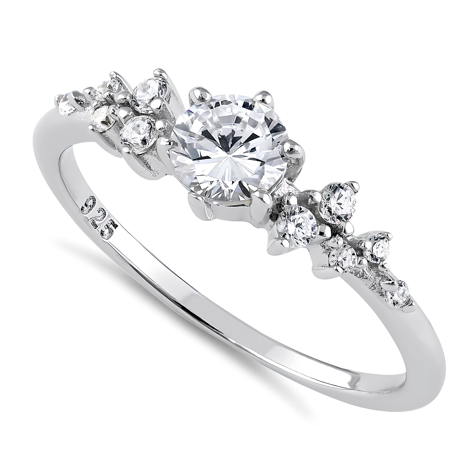 Sterling Silver 5.0mm Shimmer CZ Engagement Ring for Women, Cubic Zirconia, Promise Ring Gift