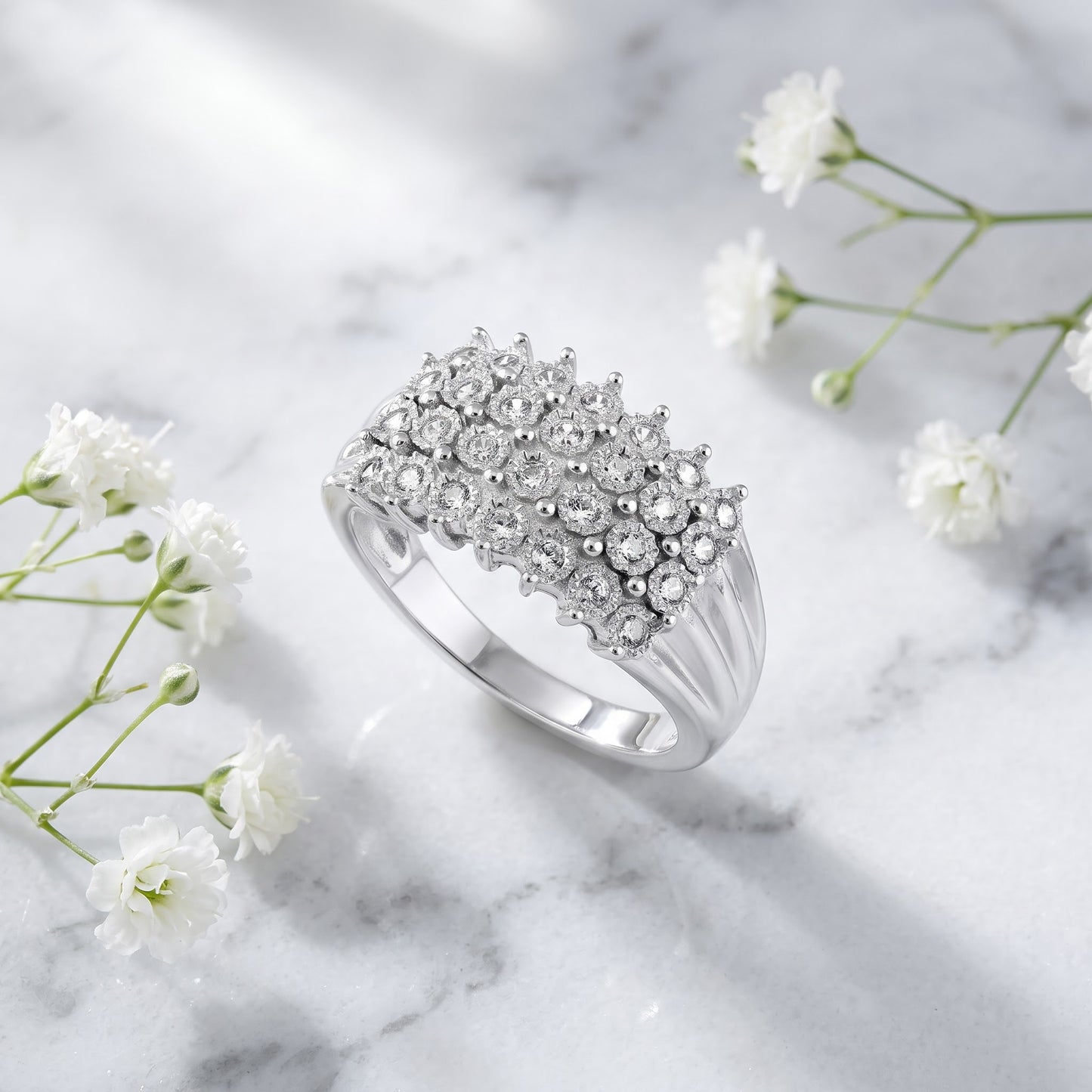 Sterling Silver 4 Row CZ Pave Ring for Women, Cubic Zirconia, Promise Ring Gift view 1