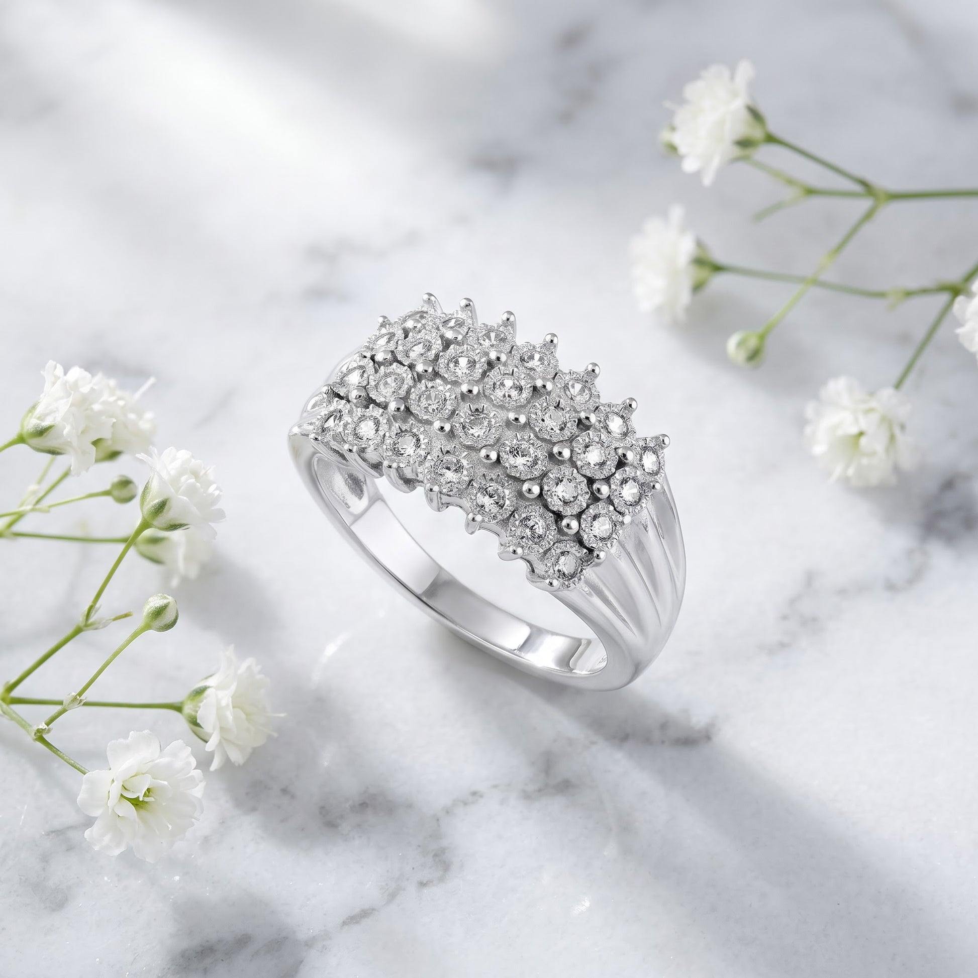 Sterling Silver 4 Row CZ Pave Ring for Women, Cubic Zirconia, Promise Ring Gift view 1
