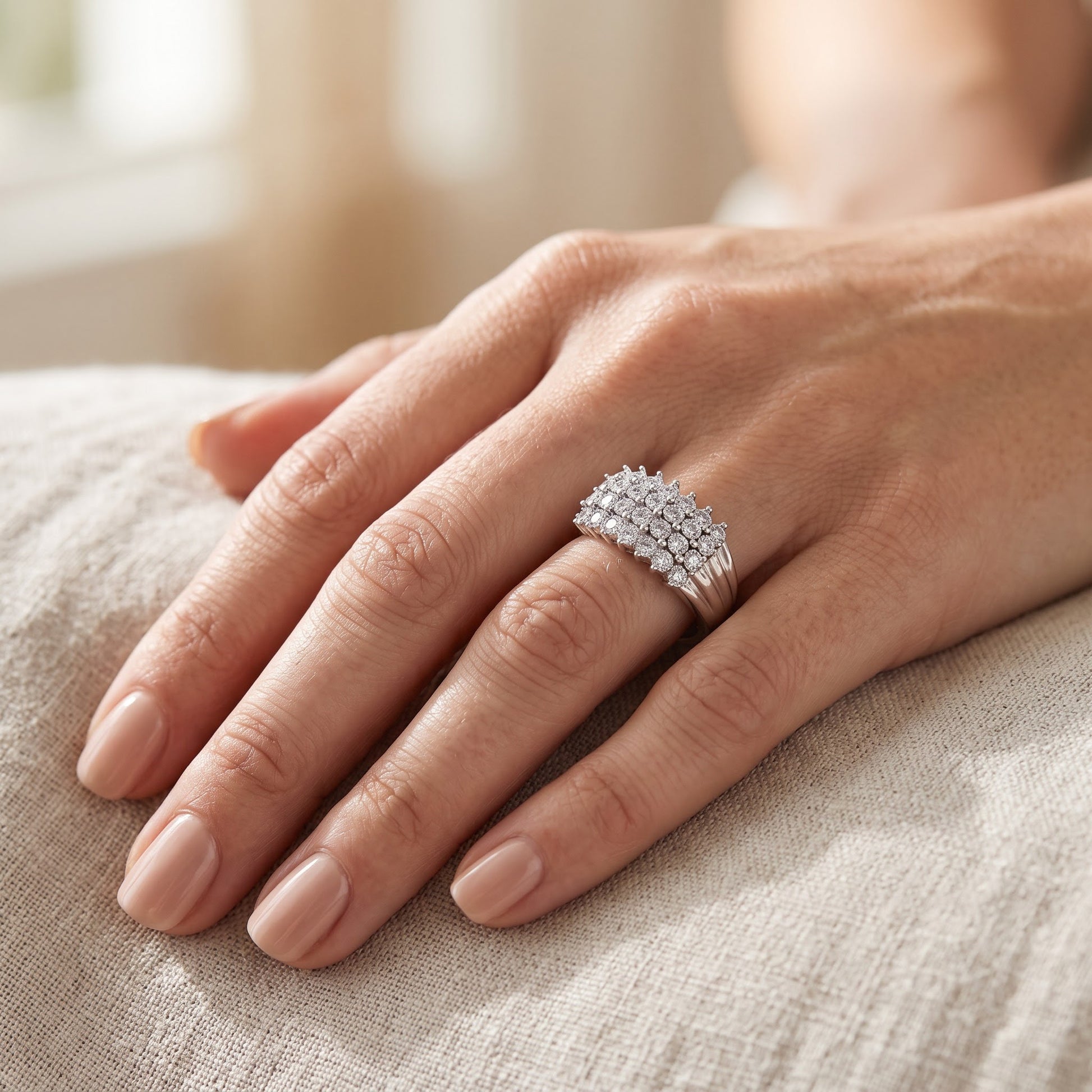 Sterling Silver 4 Row CZ Pave Ring for Women, Cubic Zirconia, Promise Ring Gift view 5