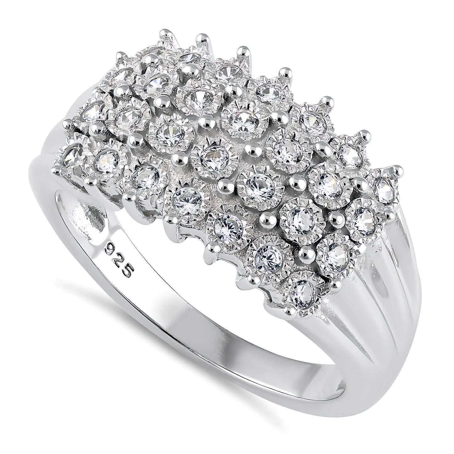 Sterling Silver 4 Row CZ Pave Ring for Women, Cubic Zirconia, Promise Ring Gift