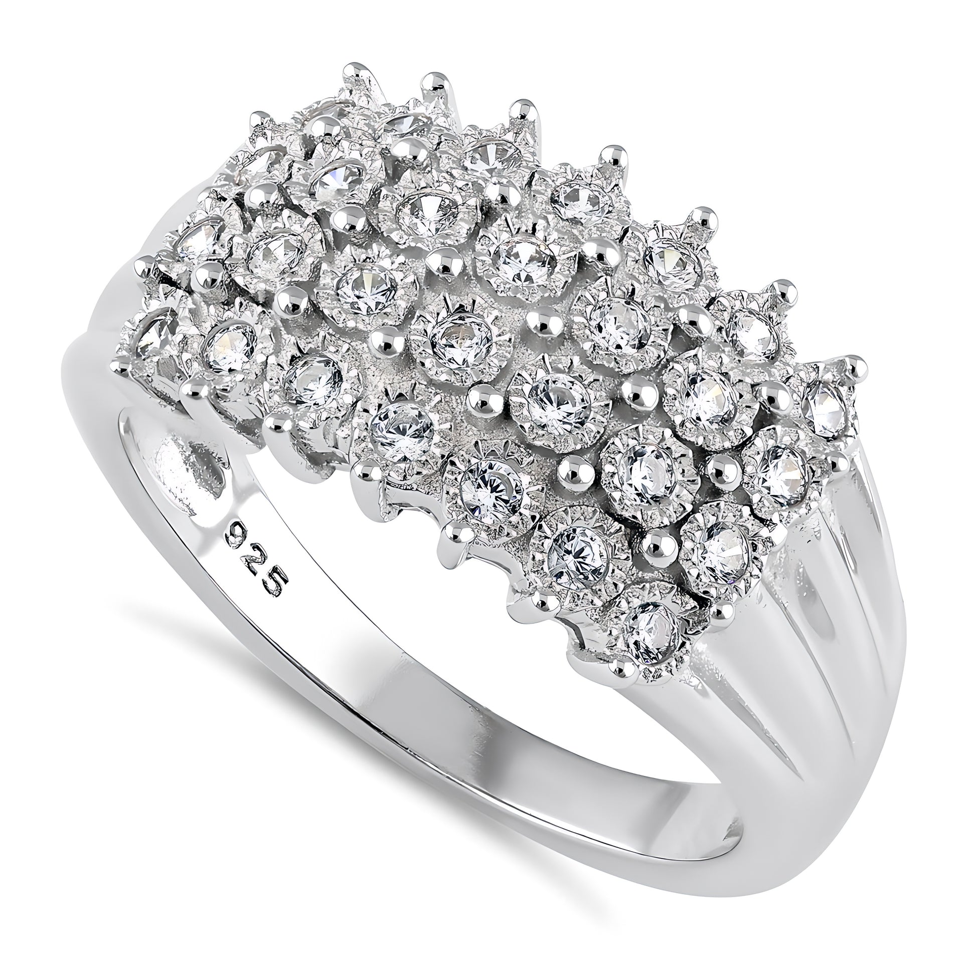 Sterling Silver 4 Row CZ Pave Ring for Women, Cubic Zirconia, Promise Ring Gift