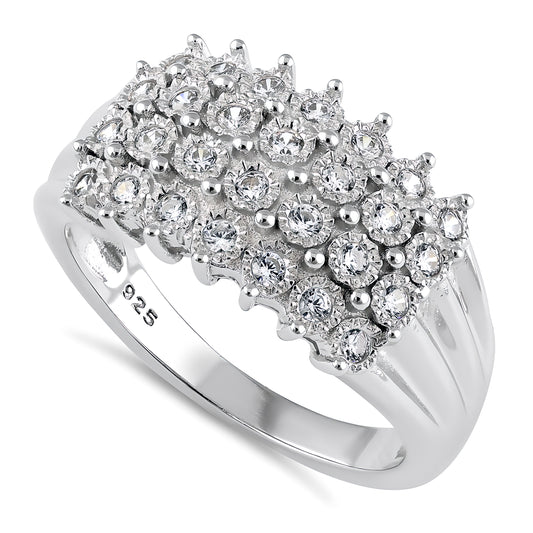 Sterling Silver 4 Row CZ Pave Ring for Women, Cubic Zirconia, Promise Ring Gift