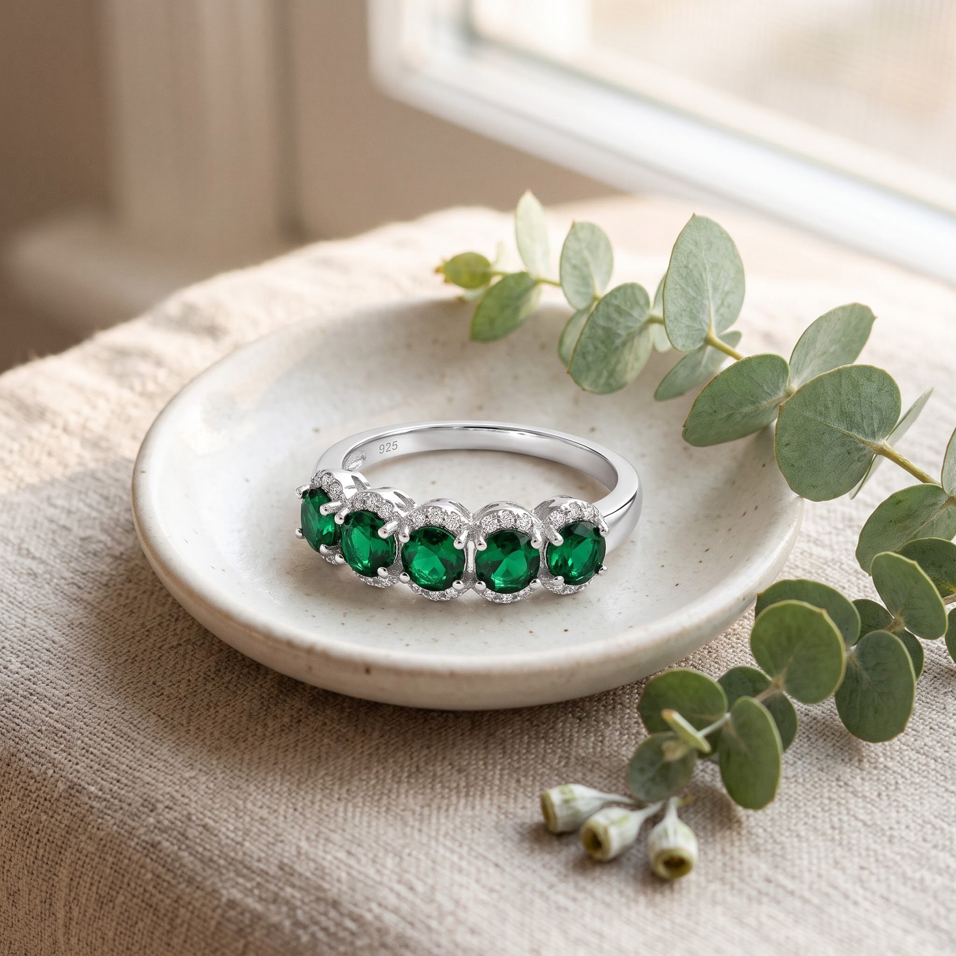 Sterling Silver Elegant Quintuple Oval Green CZ Ring for Women, Oval Cubic Zirconia, Promise Ring Gift view 2